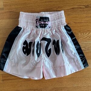 FARABI Muay Thai Fight Wear Pink and Black Athletic Shorts Small
